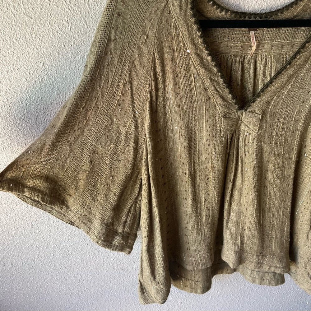 Free People Olive Green Boho Knit Blouse - Picture 5 of 12